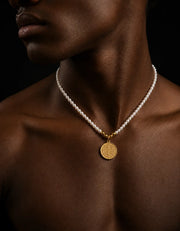 Pearl Necklace with Gold Compass Charm ZJ jewellery Pearl Necklace with Gold Compass Charm